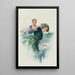 junger Mann, der eine junge Frau mit Wasser am Strand spritzt - John E Sutcliffe — gerahmtes Bild an der Wand