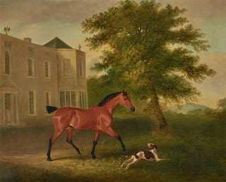 John Ferneley - A chestnut horse and a hound outside Humewood Manor co Wicklow.webp