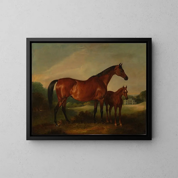 Pferdchen an der Bienenwabe mit einer alten Festung im Hintergrund - John Ferneley — gerahmtes Bild an der Wand