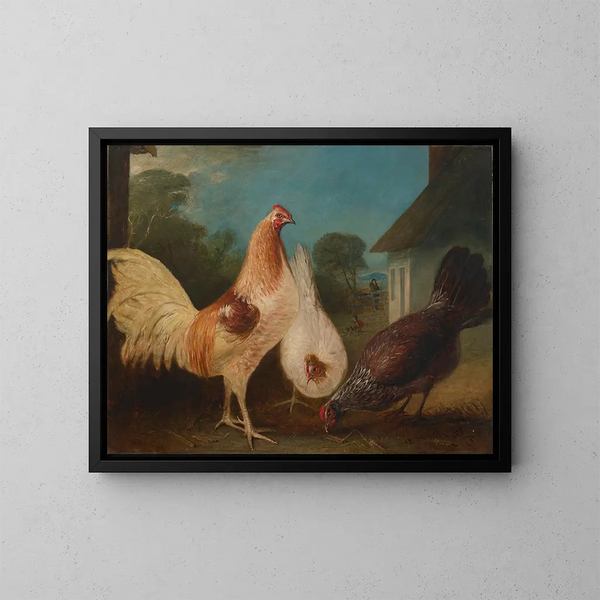 von Hühnern in einem Bauernhofhof - John Ferneley — gerahmtes Bild an der Wand