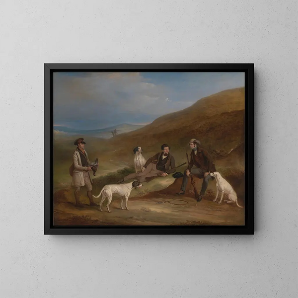 Renard und sein Bruder George beim Grouse-Schießen in Middlesmoor, Yorkshire - John Ferneley — gerahmtes Bild an der Wand
