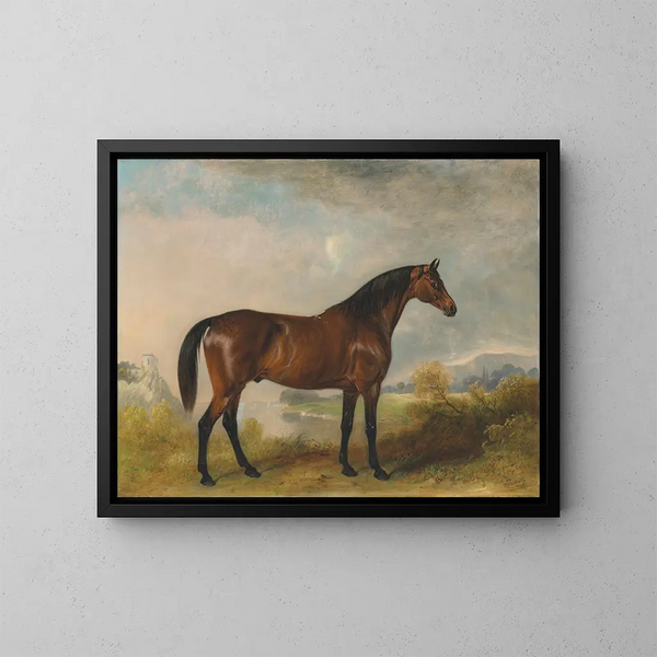 Rodolphe, ein Jagdross in einer weiten Landschaft - John Ferneley — gerahmtes Bild an der Wand
