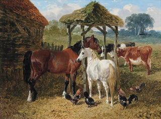 John Frederick Herring Jr - Horses cows and chickens in a farmyard.webp
