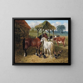 John Frederick Herring Jr - Horses cows and chickens in a farmyard.webp