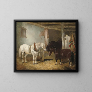 John Frederick Herring Jr - Three horses in a stable feeding from a manger.webp