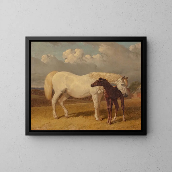 Jument und Fohlen - John Frederick Herring l'Ancien — gerahmtes Bild an der Wand
