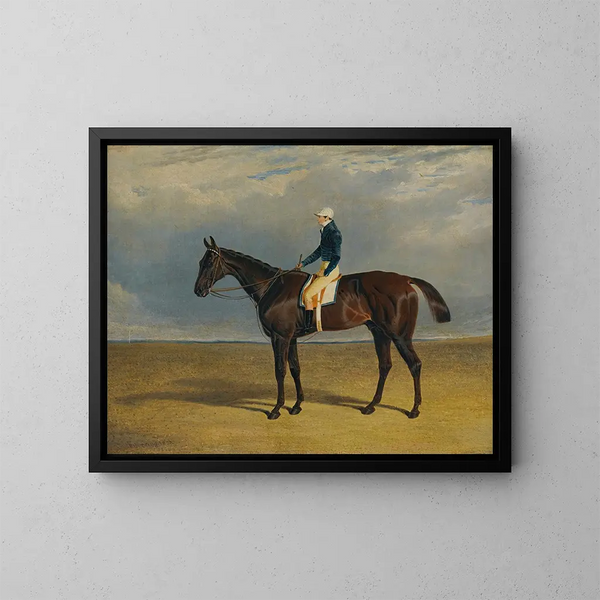 Margrave, ein roter Rennpferd mit Jockey James Robinson in Doncaster - John Frederick Herring der Ältere — gerahmtes Bild an der Wand