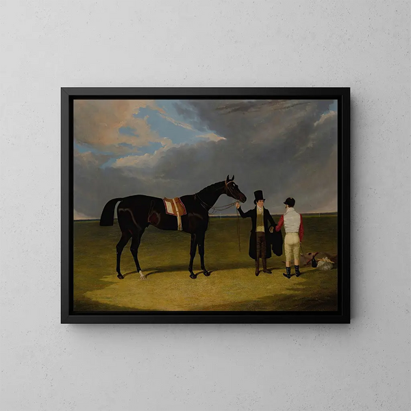 Der Sattler mit Jockey und Trainer in Doncaster - John Frederick Herring der Ältere — gerahmtes Bild an der Wand