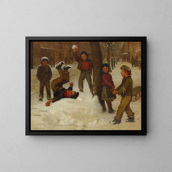 Winterspiele - John George Brown — gerahmtes Bild an der Wand
