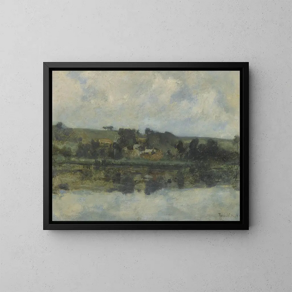 Szene eines französischen Flussufers - John Henry Twachtman — gerahmtes Bild an der Wand
