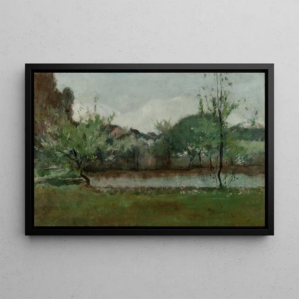 Landschaft mit Cottages - John Henry Twachtman — gerahmtes Bild an der Wand