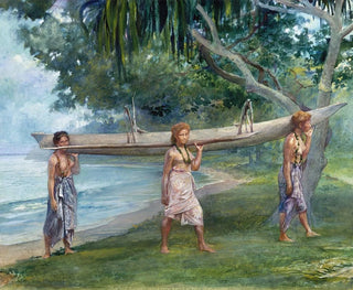 Mädchen, die ein Kanu in Vaiala, Samoa tragen - John La Farge — Ansicht des Kunstwerks