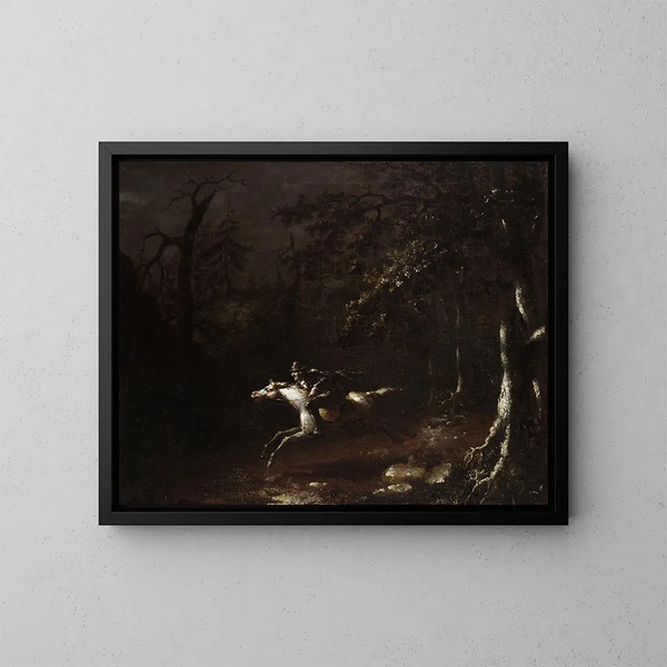 Ichabod Crane flieht vor dem kopflosen Reiter - John Quidor — gerahmtes Bild an der Wand