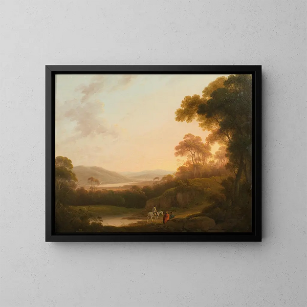Ein italienisches Landschaftsgemälde mit Figuren auf einem Weg - John Rathbone — gerahmtes Bild an der Wand