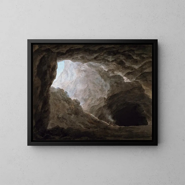 Eine Höhle in der Landschaft - John Robert Cozens — gerahmtes Bild an der Wand