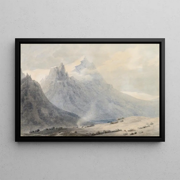Eine Tal im Kanton Unterwald, Schweiz - John Robert Cozens — gerahmtes Bild an der Wand