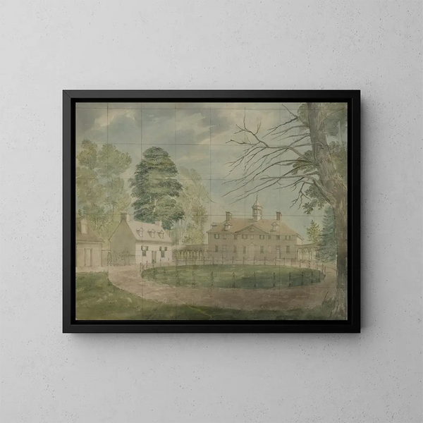 Mount Vernon mit Nebengebäuden, von der anderen Seite der Allee gesehen - John Rubens Smith — gerahmtes Bild an der Wand