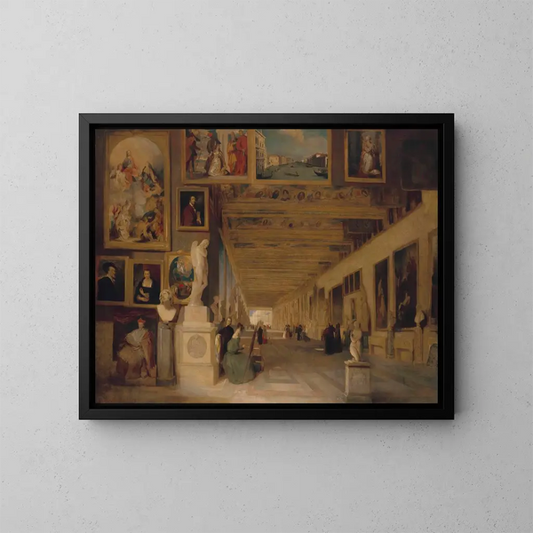 Die lange Galerie der Uffizien in Florenz - John Scarlett Davis — gerahmtes Bild an der Wand