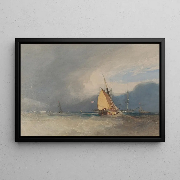 Bateaux au large, tempête approchant - John Sell Cotman — gerahmtes Bild an der Wand