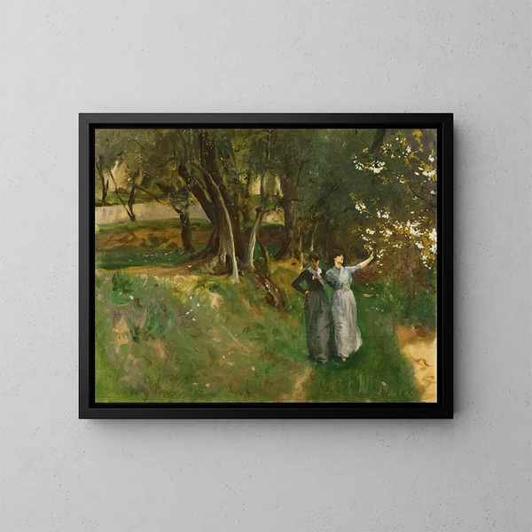 Landschaftsgemälde mit Frauen im Vordergrund - John Singer Sargent — gerahmtes Bild an der Wand