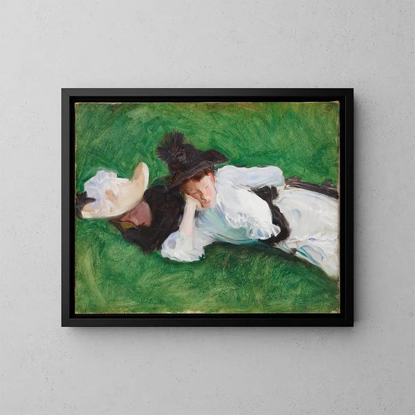 Zwei Mädchen auf einer Wiese - John Singer Sargent — gerahmtes Bild an der Wand