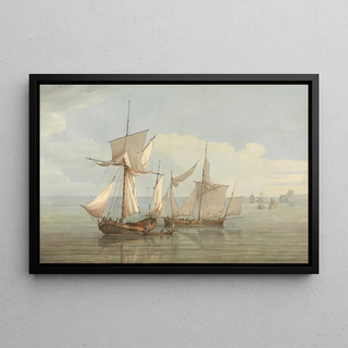 John Thomas Serres - A Hoy and a Lugger with other Shipping on a Calm Sea.webp