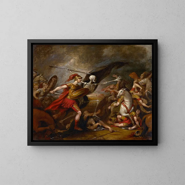 Josué bei der Schlacht von Aï begleitet vom Tod - John Trumbull — gerahmtes Bild an der Wand