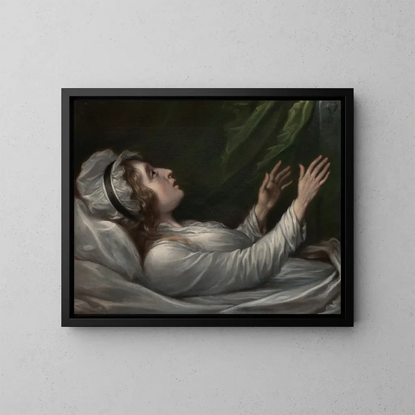 Sarah Hope Harvey auf ihrem Sterbebett - John Trumbull — gerahmtes Bild an der Wand