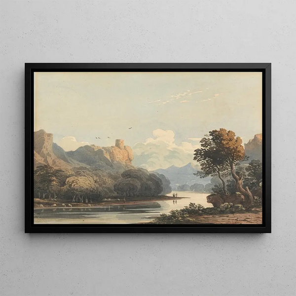 Landschaft mit einem entfernten Turm - John Varley — gerahmtes Bild an der Wand