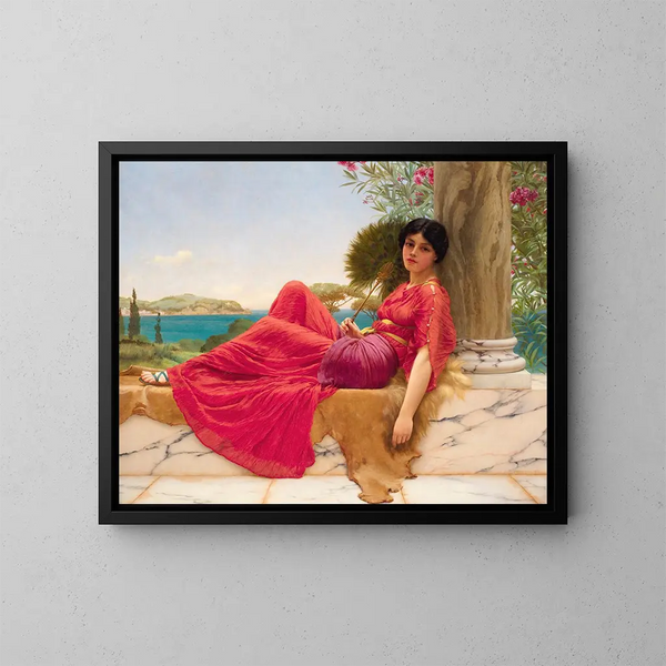 an einer Säule lehnen - John William Godward — gerahmtes Bild an der Wand
