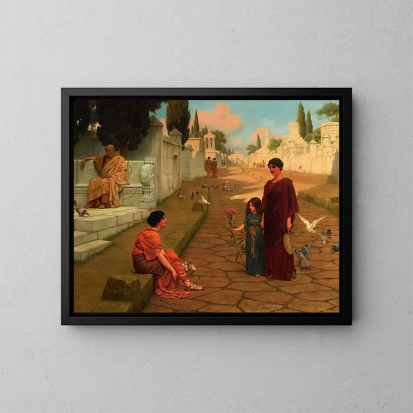 Draußen vor der Tür von Pompeji - John William Godward — gerahmtes Bild an der Wand