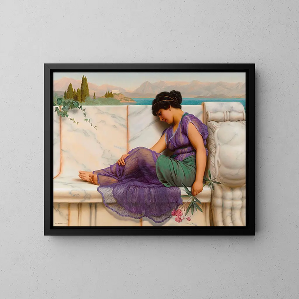 Träume des sommerlichen Müßiggangs - John William Godward — gerahmtes Bild an der Wand