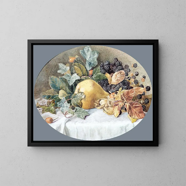 Naturstillleben mit Früchten - John William Hill — gerahmtes Bild an der Wand