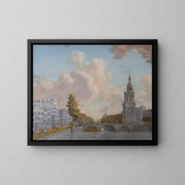 Ansicht des Turms namens Jan Roodenpoortstoren und des Kanals Singel in Amsterdam - Jonas Zeuner — gerahmtes Bild an der Wand