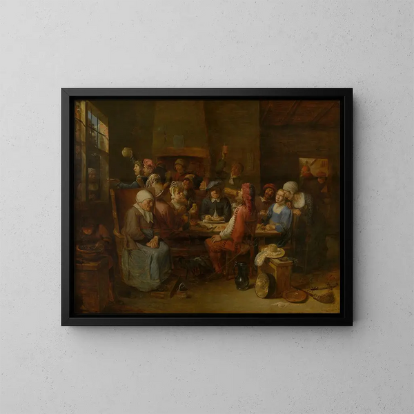 Szene in der Taverne - Joos van Craesbeeck — gerahmtes Bild an der Wand