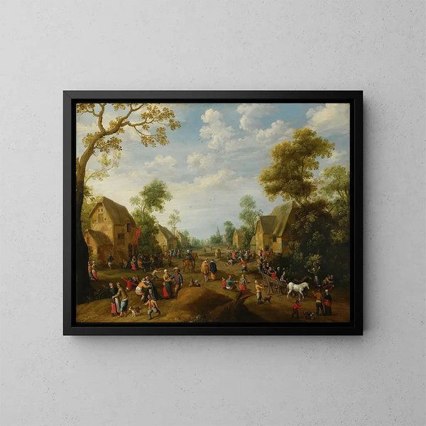 Eine Dorffest mit vielen Bauern, die feiern - Joost Cornelisz Droochsloot — gerahmtes Bild an der Wand