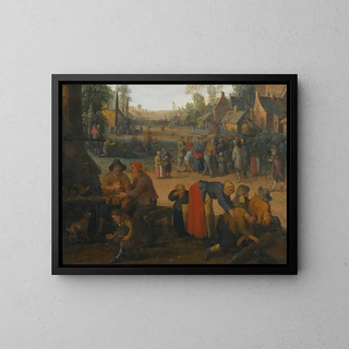 Joost Cornelisz Droochsloot - A village scene with numerous peasants and a travelling merchant.webp