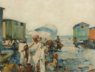 Jos Navarro y Llorens - Bathing on the Beach beside the Carts.webp