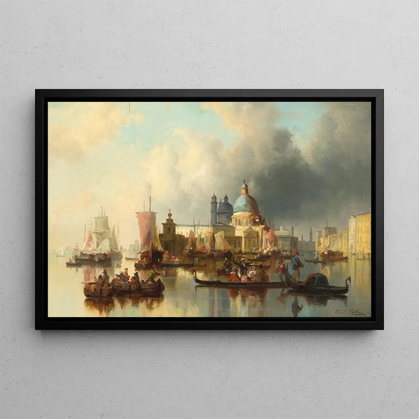 Josef Carl Berthold Pttner - Venice Hustle And Bustle By The Punta Della Dogana And Santa Maria Della Salute.webp