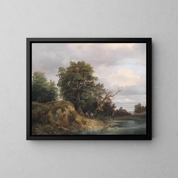 Fischer am Flussufer - Josef Feid — gerahmtes Bild an der Wand