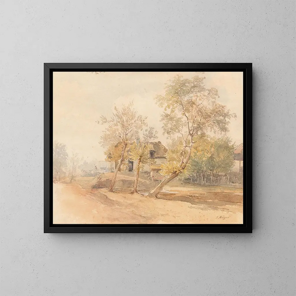 Ein Baumgruppe in der Nähe eines Bauernhofs - Josef Höger — gerahmtes Bild an der Wand