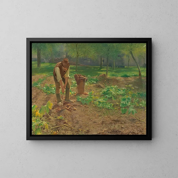 Ernte von Kartoffeln - Josef Kinzel — gerahmtes Bild an der Wand