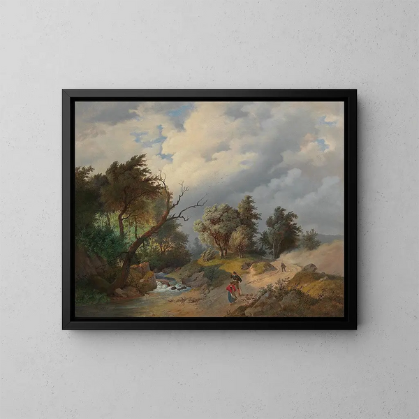 Landschaft unter einem aufziehenden Gewitter - Josef Kriehuber — gerahmtes Bild an der Wand