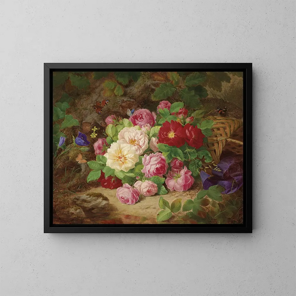 Rosen auf dem Waldboden - Josef Lauer — gerahmtes Bild an der Wand