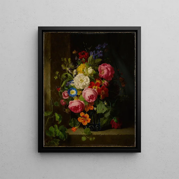 Josef Lauer - Still Life of Flowers in a Blue Crystal Vase.webp