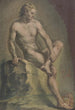 Akt eines sitzenden Mannes auf einem Stein, der nach rechts blickt - Josef Neher — Ansicht des Kunstwerks