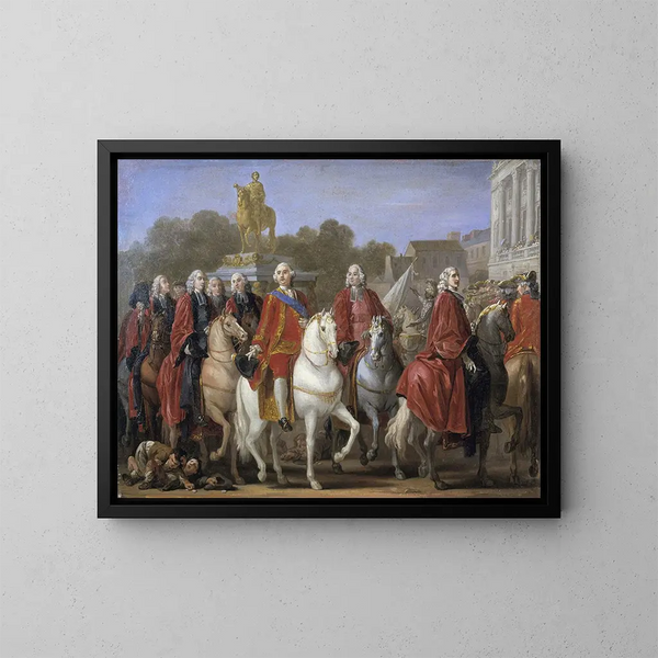 Inauguration der Statue von Louis XV auf dem Platz von Mme Nom - Joseph Marie Vien — gerahmtes Bild an der Wand