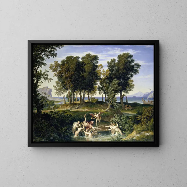 Landschaft mit der Vergewaltigung von Hylas - Joseph Anton Koch — gerahmtes Bild an der Wand