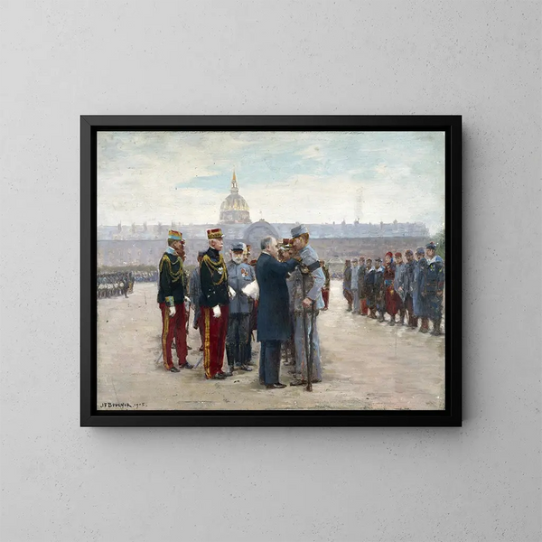 Übergabe von Dekorationen auf der Invalidenstraße durch Präsident Poincaré am 17. September 1915 - Joseph Félix Bouchor — gerahmtes Bild an der Wand