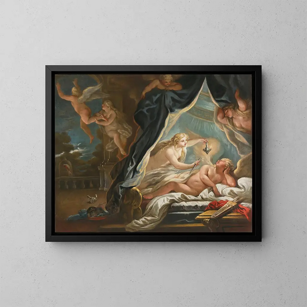 Psyché entdeckt den schlafenden Cupido - Joseph Goupy — gerahmtes Bild an der Wand